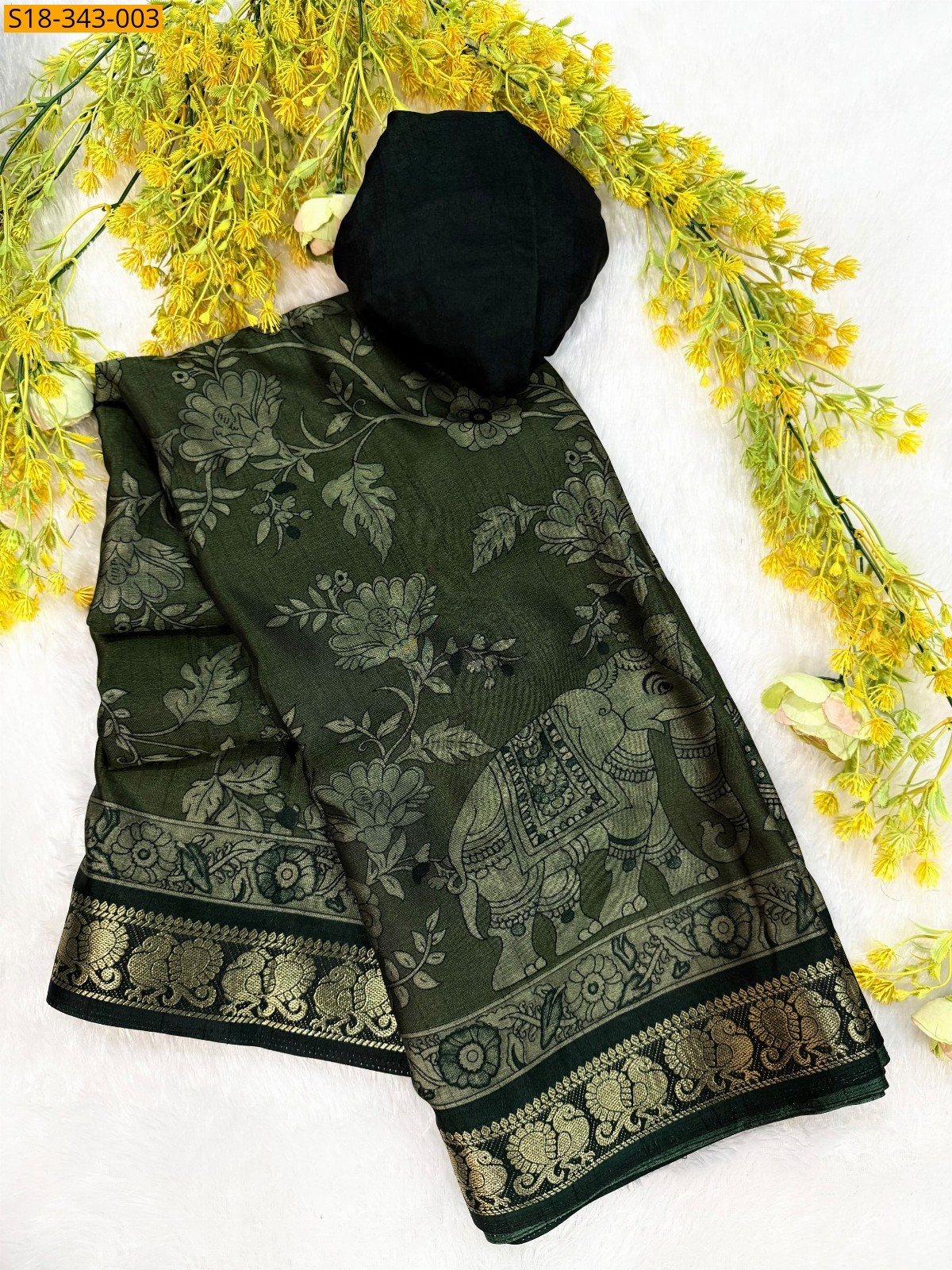 Green Fancy Soft Bleck Dola Silk Saree