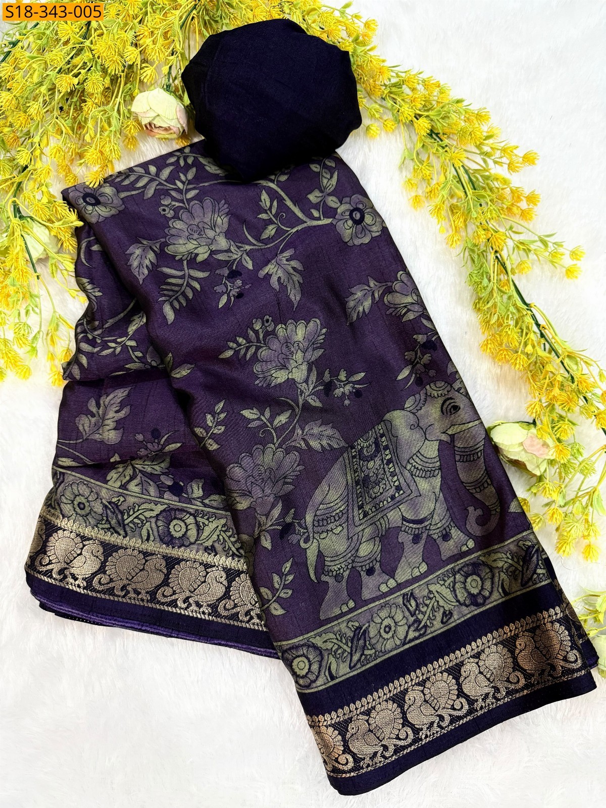 Lavender Fancy Soft Bleck Dola Silk Saree