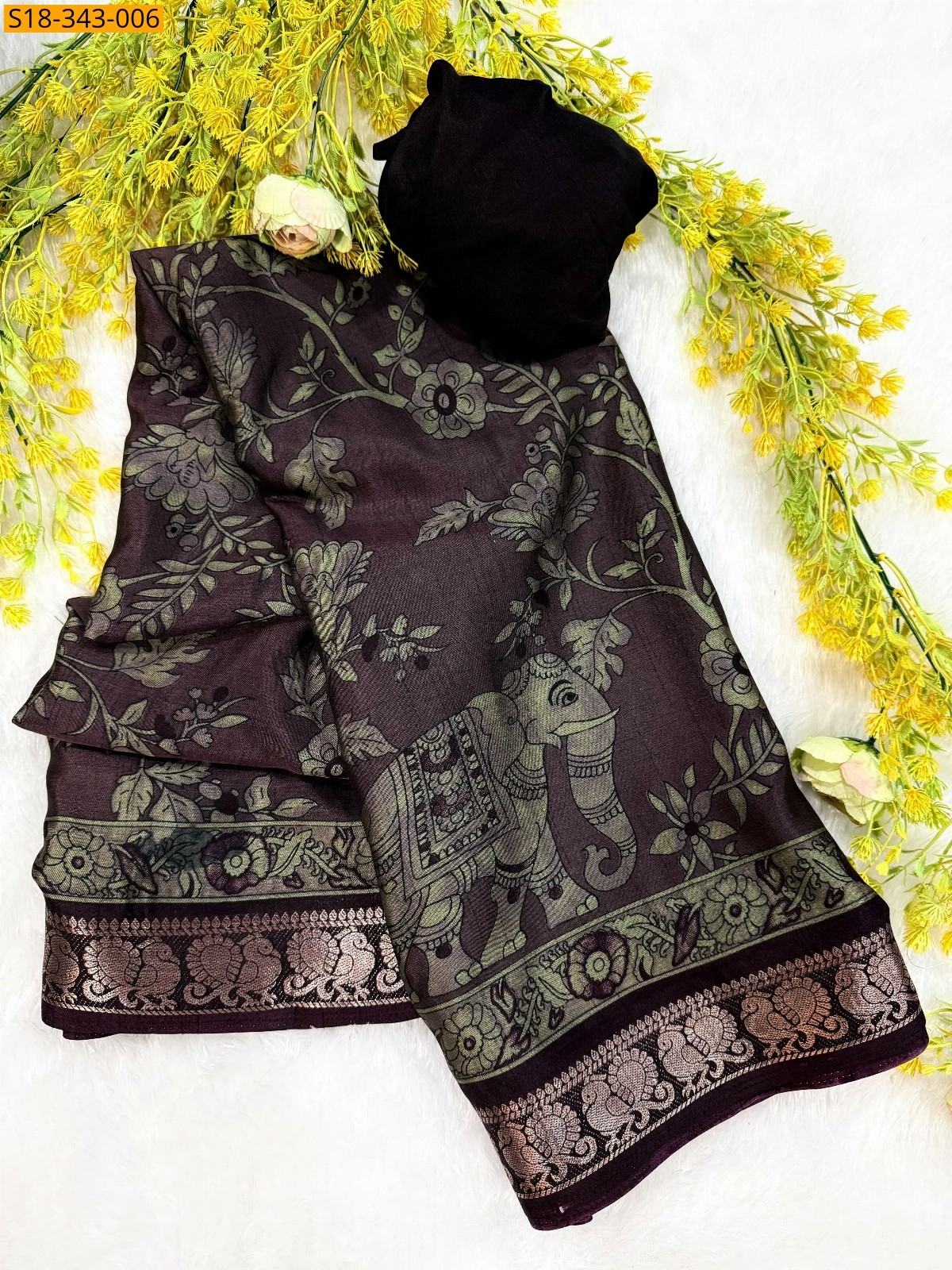Purple Fancy Soft Bleck Dola Silk Saree