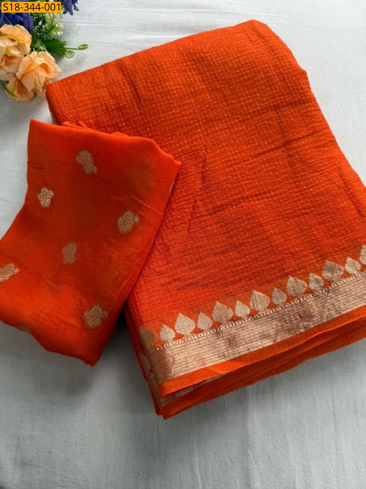 Orange Fancy Chinnon Viscose Saree