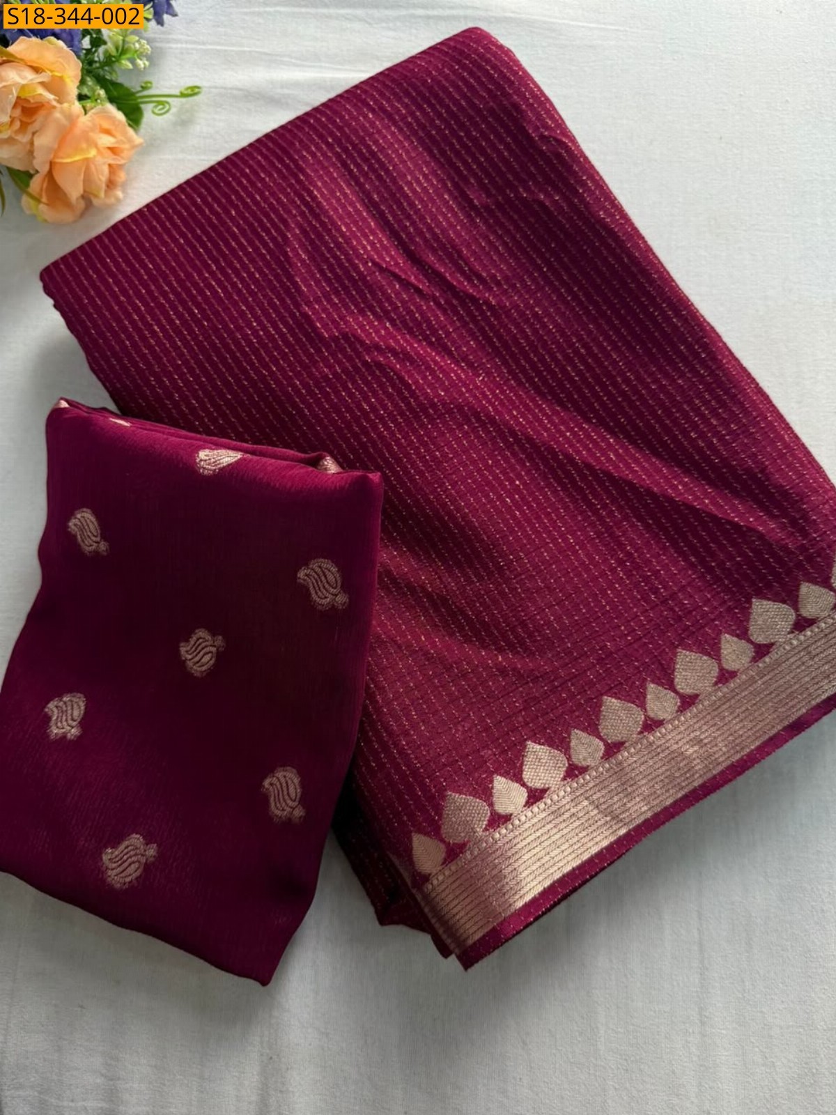 Megenta Fancy Chinnon Viscose Saree