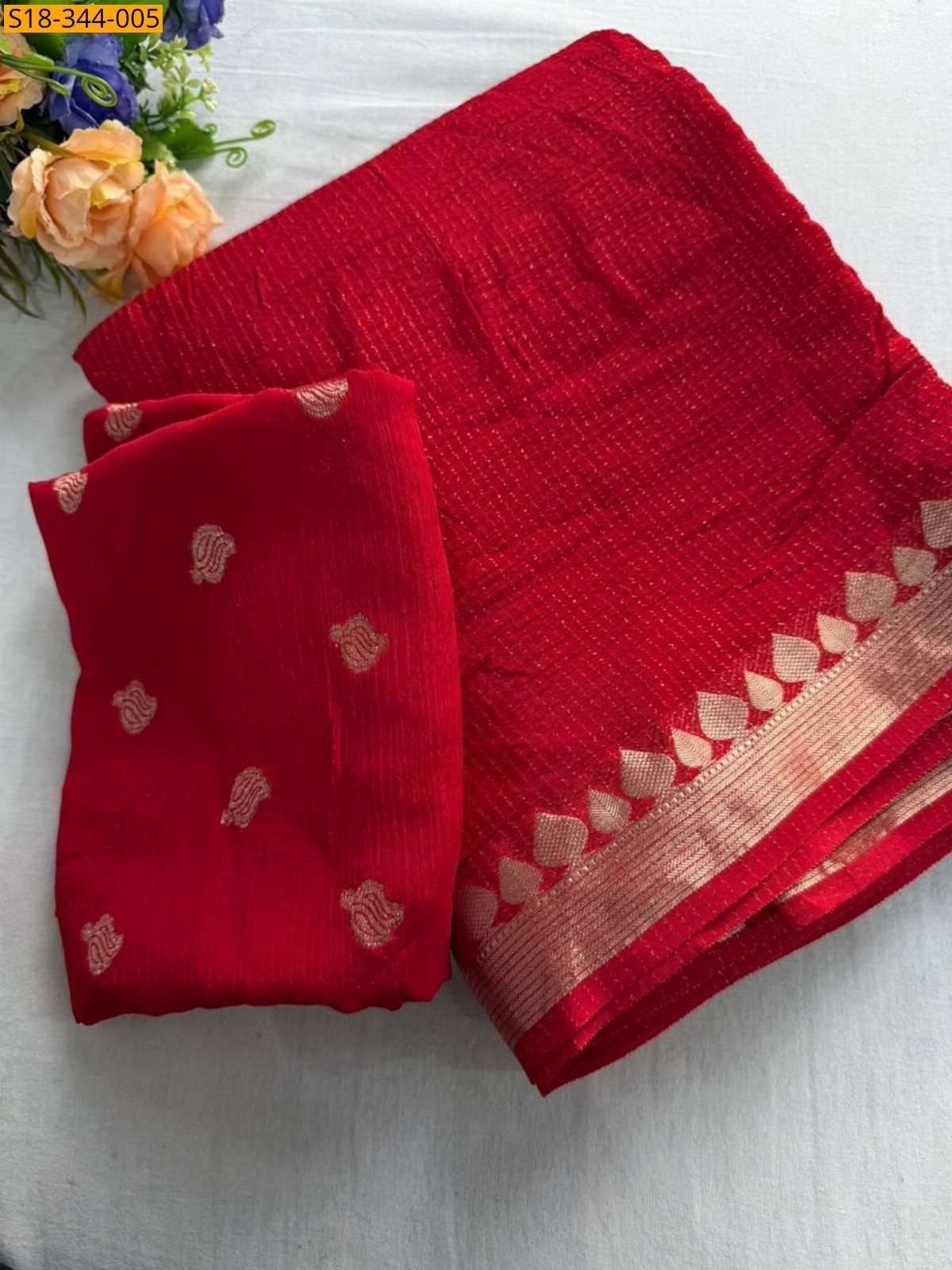 Red Fancy Chinnon Viscose Saree