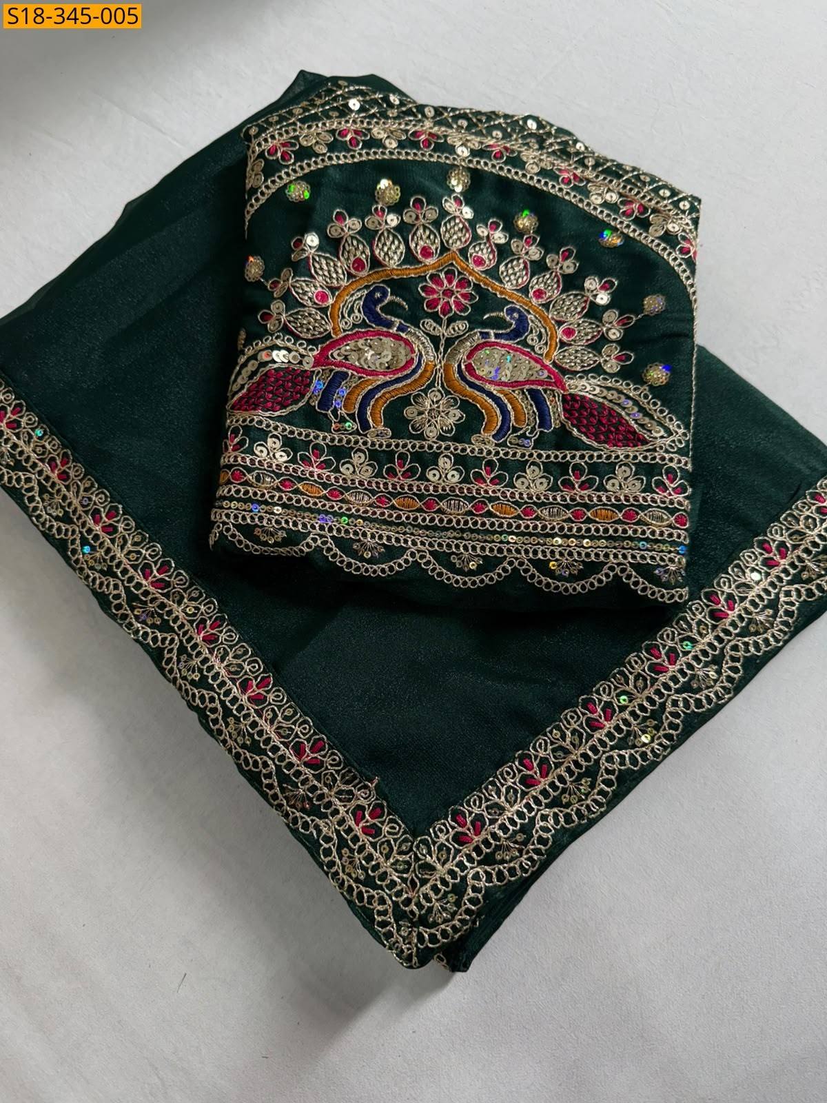 Green Fancy Star Georgette Saree