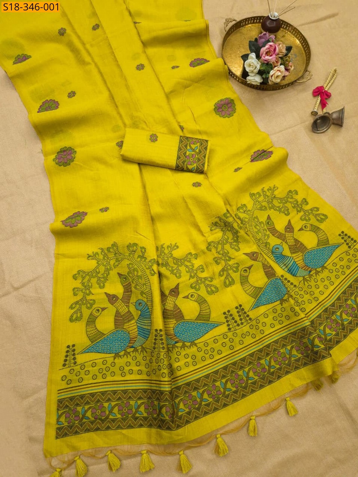 Yellow Fancy Soft Jute Linen Saree