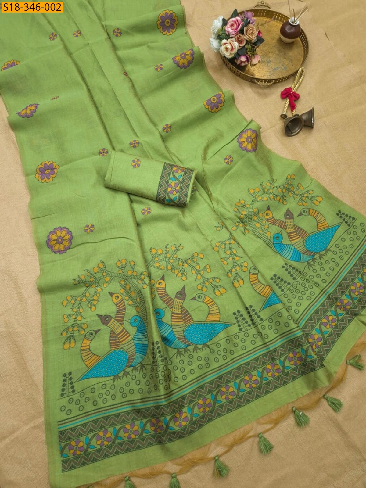 Green Fancy Soft Jute Linen Saree
