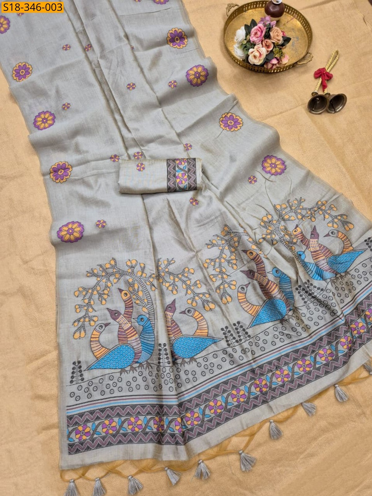 Grey Fancy Soft Jute Linen Saree