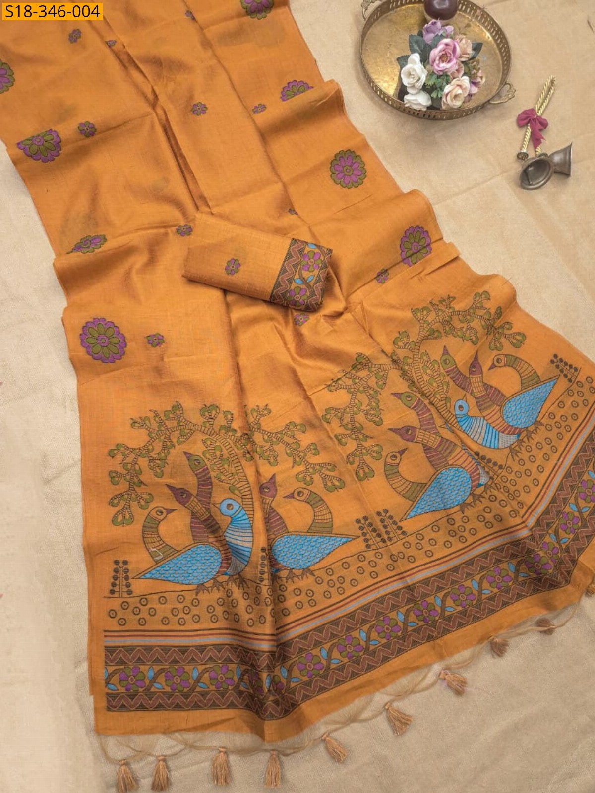 Orange Fancy Soft Jute Linen Saree