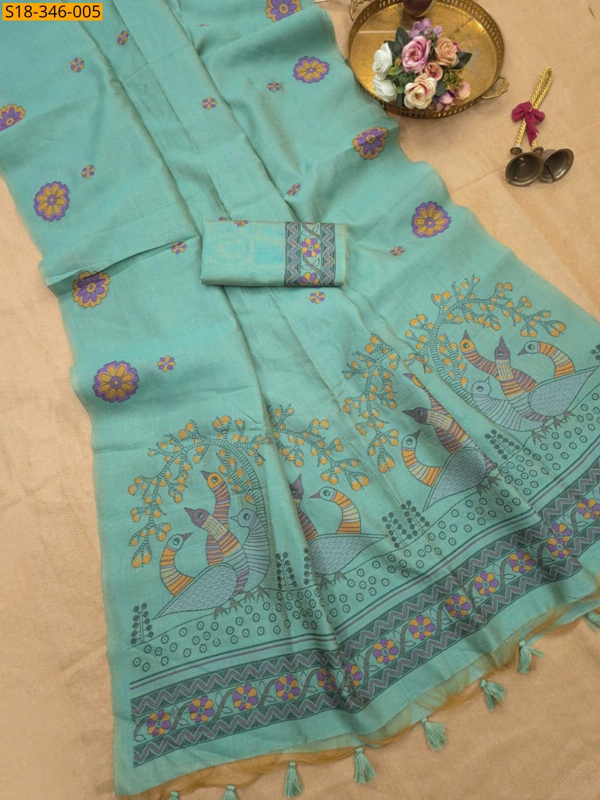 Rama Green Fancy Soft Jute Linen Saree