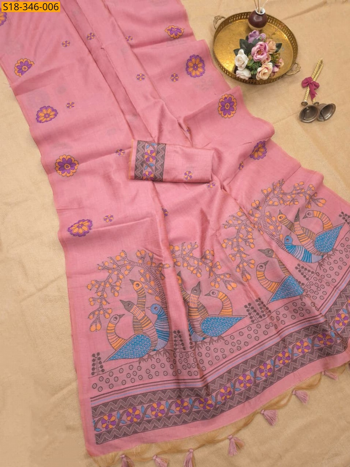 Pink Fancy Soft Jute Linen Saree