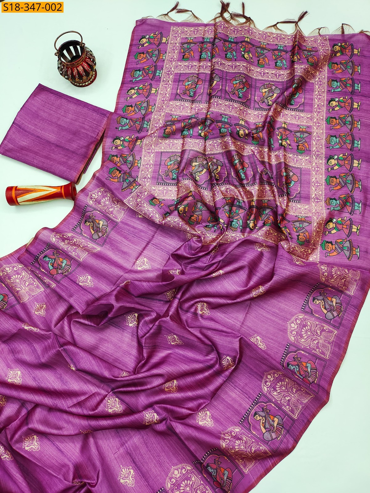 Pink Fancy Soft Tussar Silk Saree