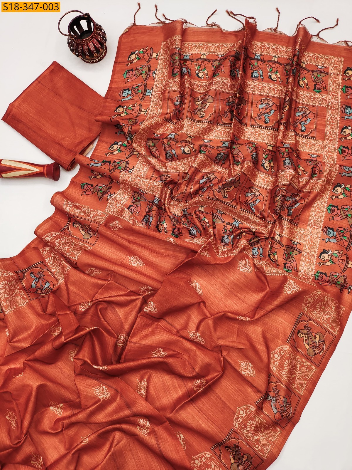 Orange Fancy Soft Tussar Silk Saree