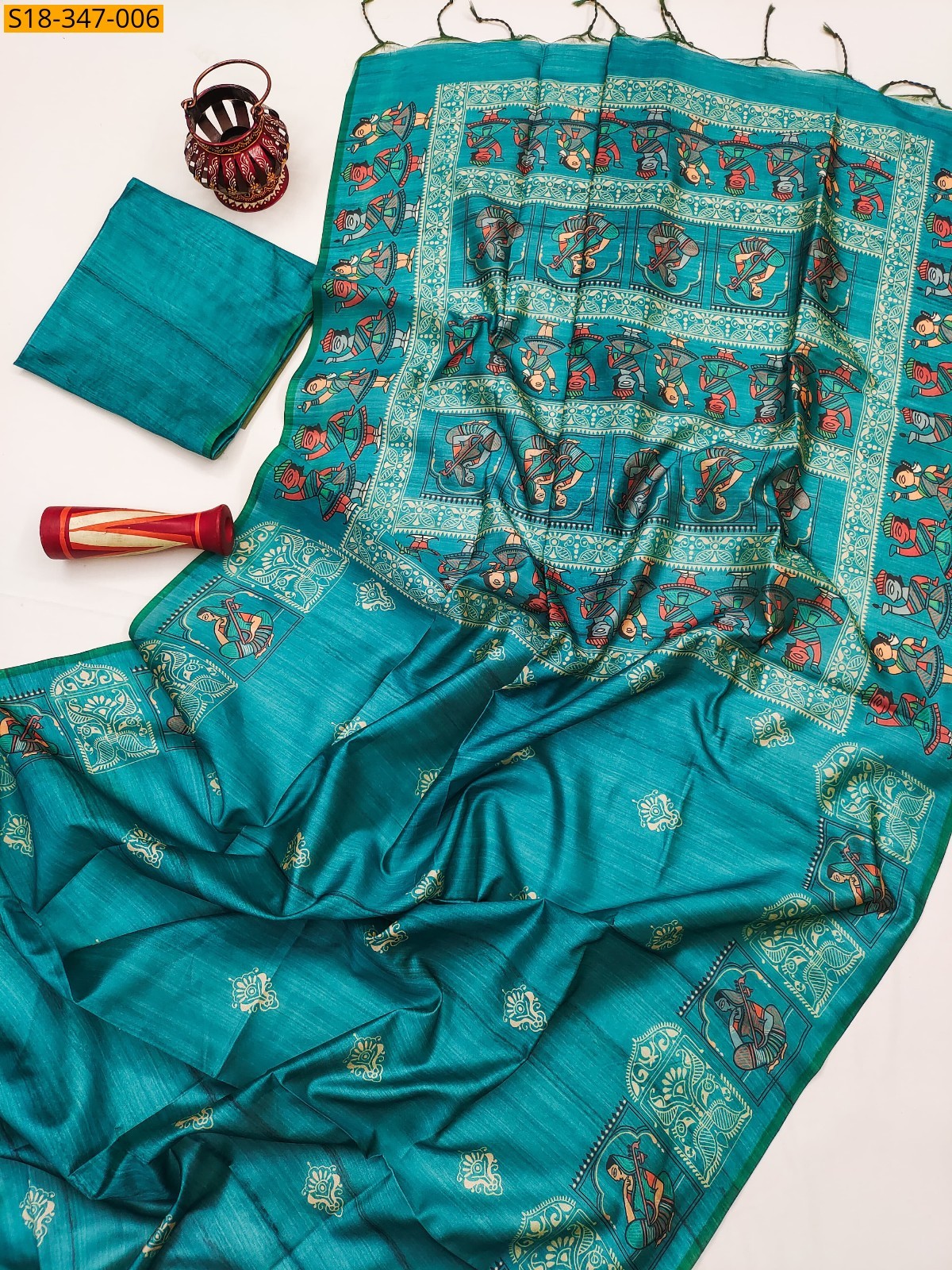 Teal Blue Fancy Soft Tussar Silk Saree