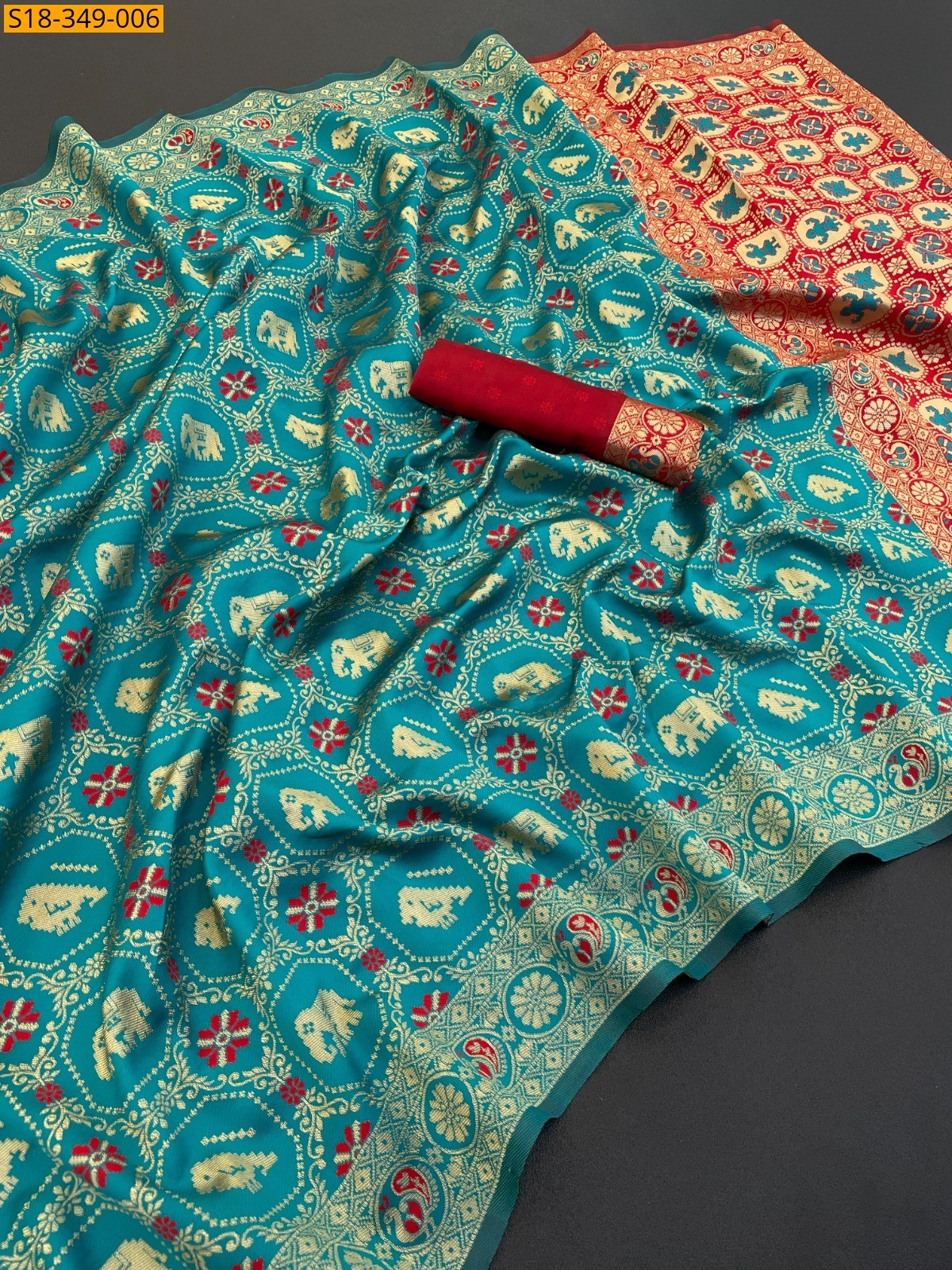 Rama Green Fancy Banarasi Soft Silk Saree