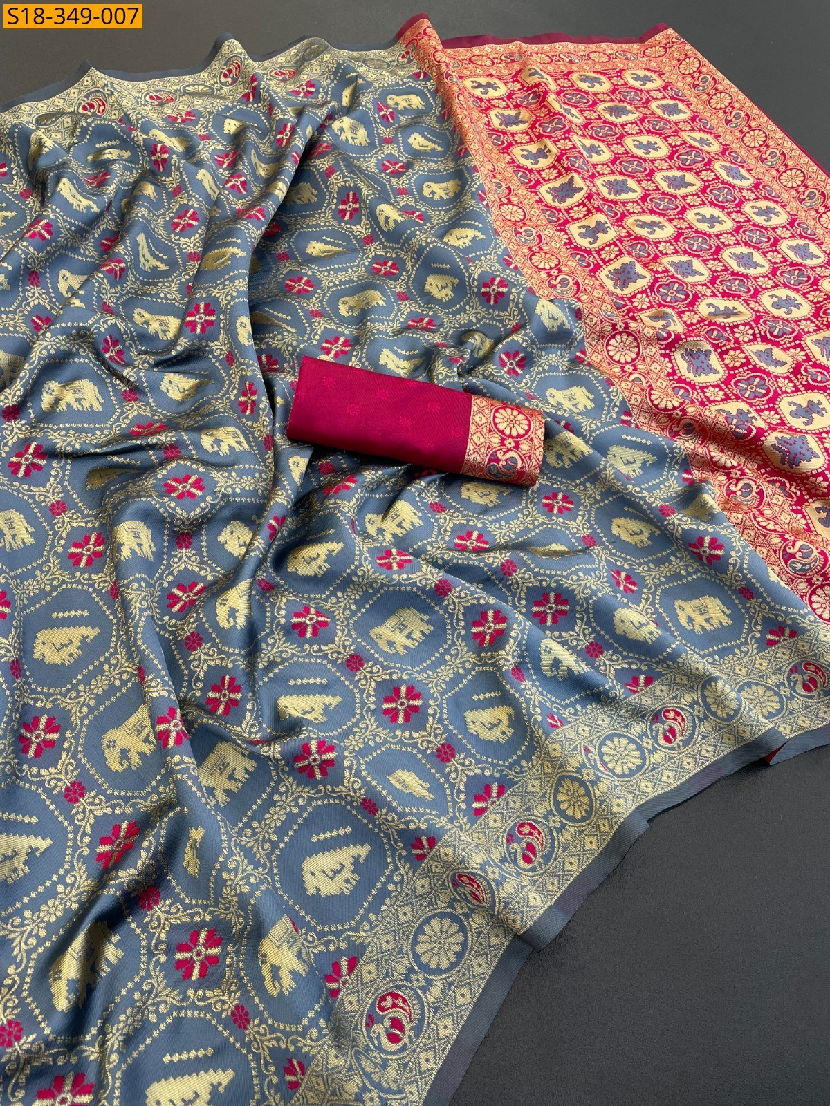 Grey Fancy Banarasi Soft Silk Saree