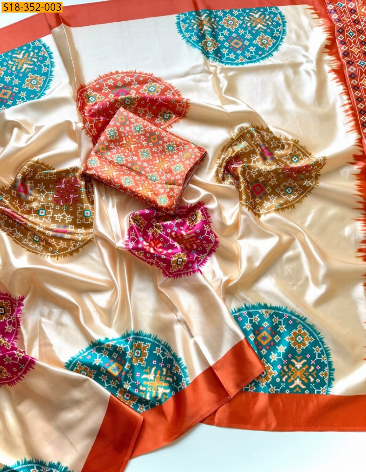 Cream Fancy Satin Silk Saree