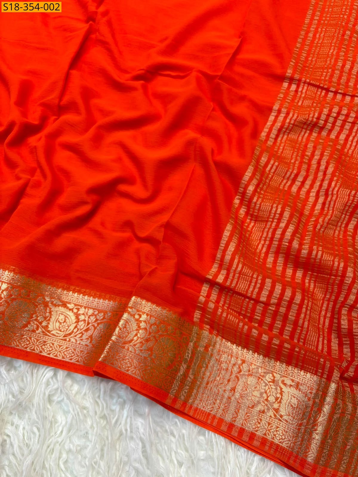 Orange Fancy Viscose Georgette Crepe Saree