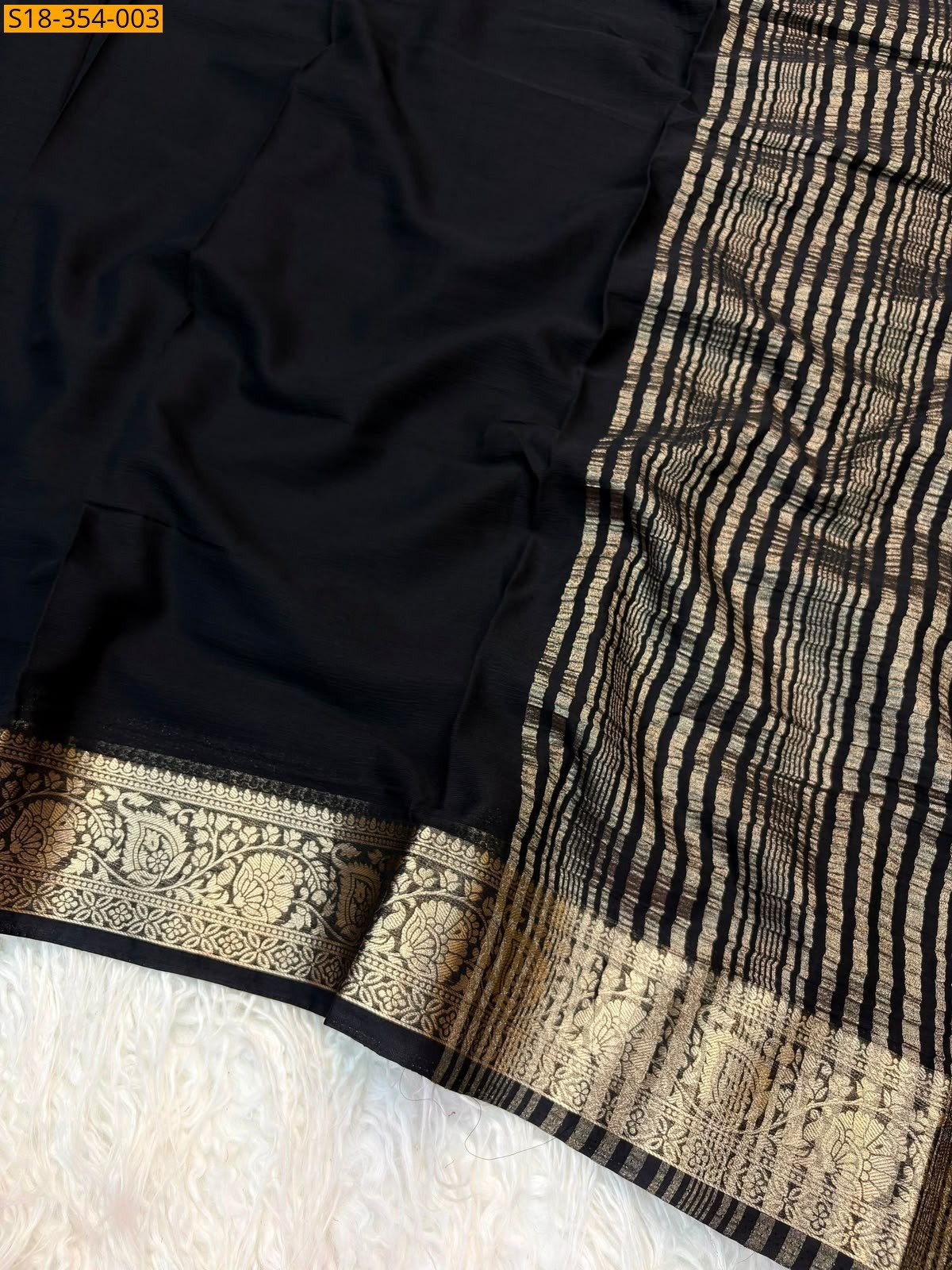Black Fancy Viscose Georgette Crepe Saree