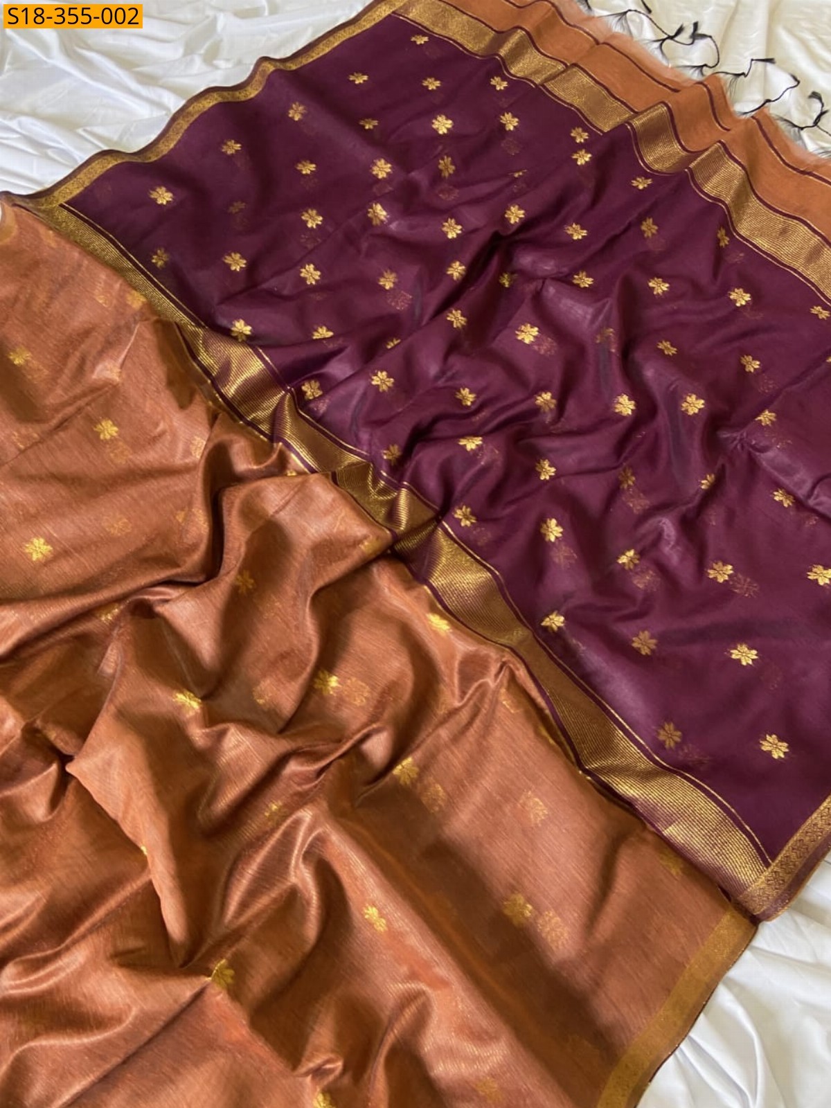 Brown Fancy Maheswari Cotton Silk Saree