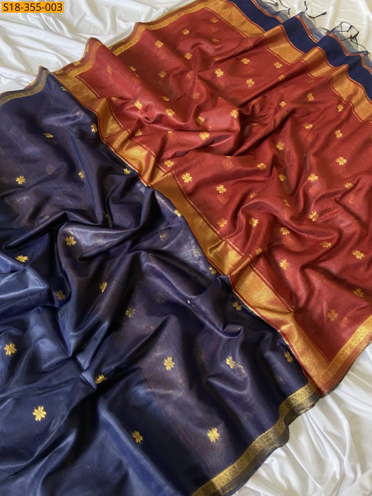 Navy Blue Fancy Maheswari Cotton Silk Saree