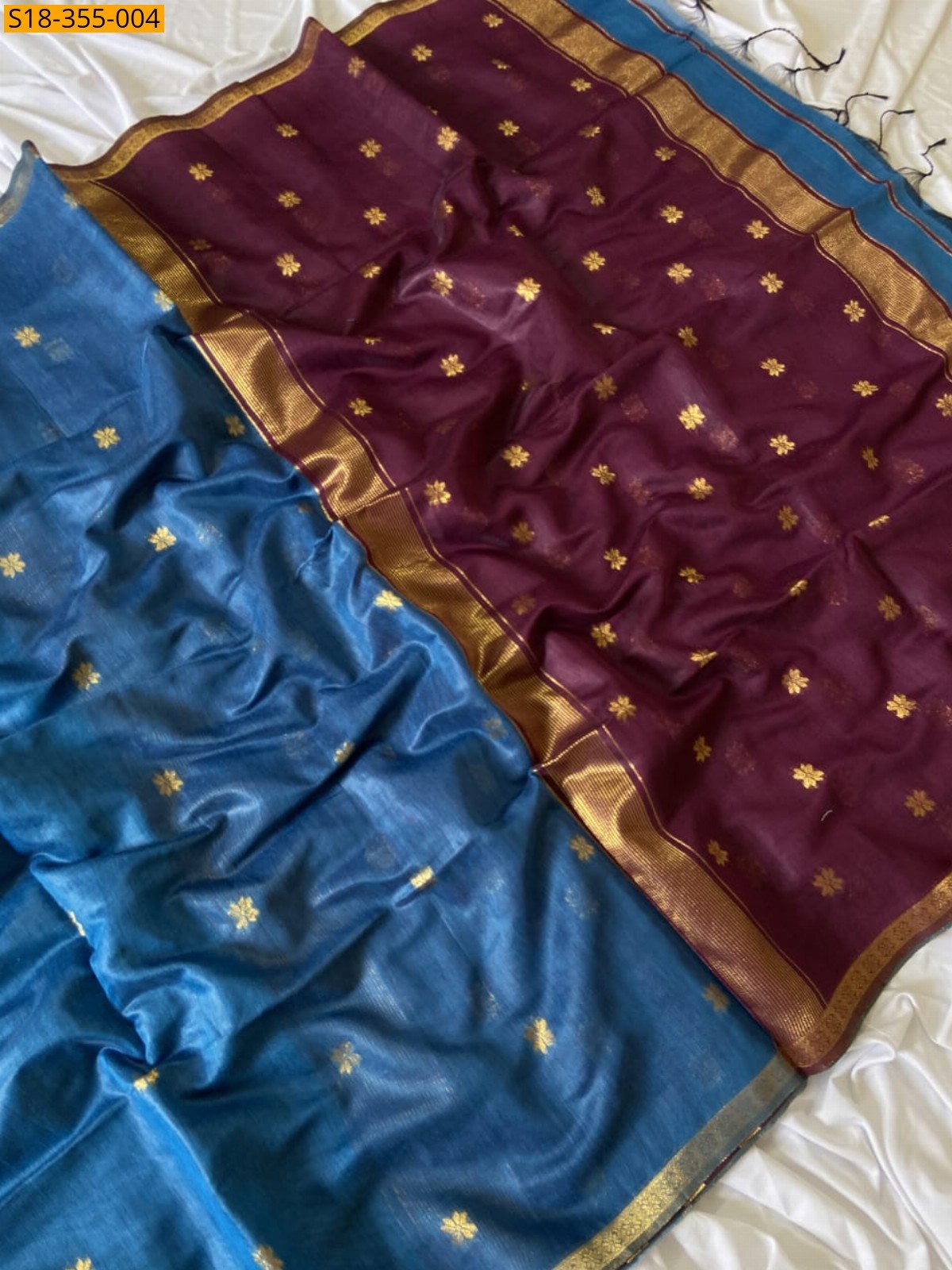 Blue Fancy Maheswari Cotton Silk Saree