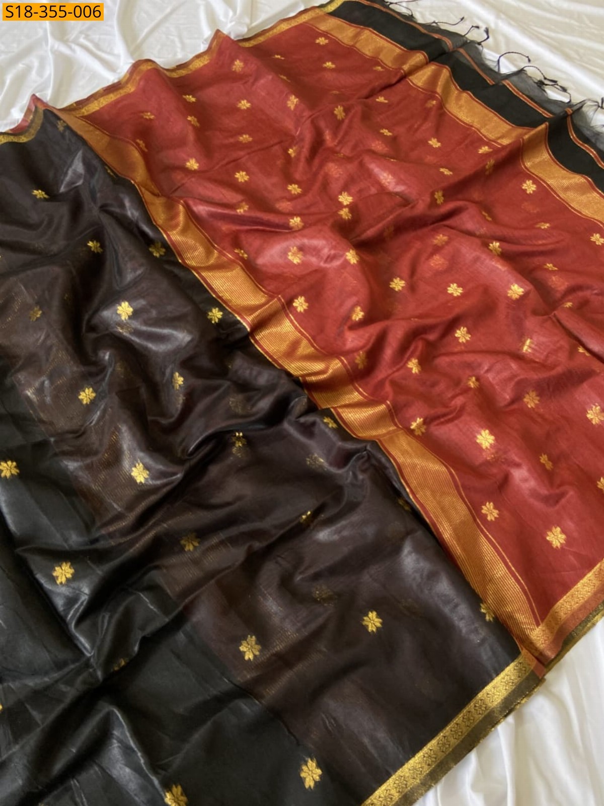 Black Fancy Maheswari Cotton Silk Saree