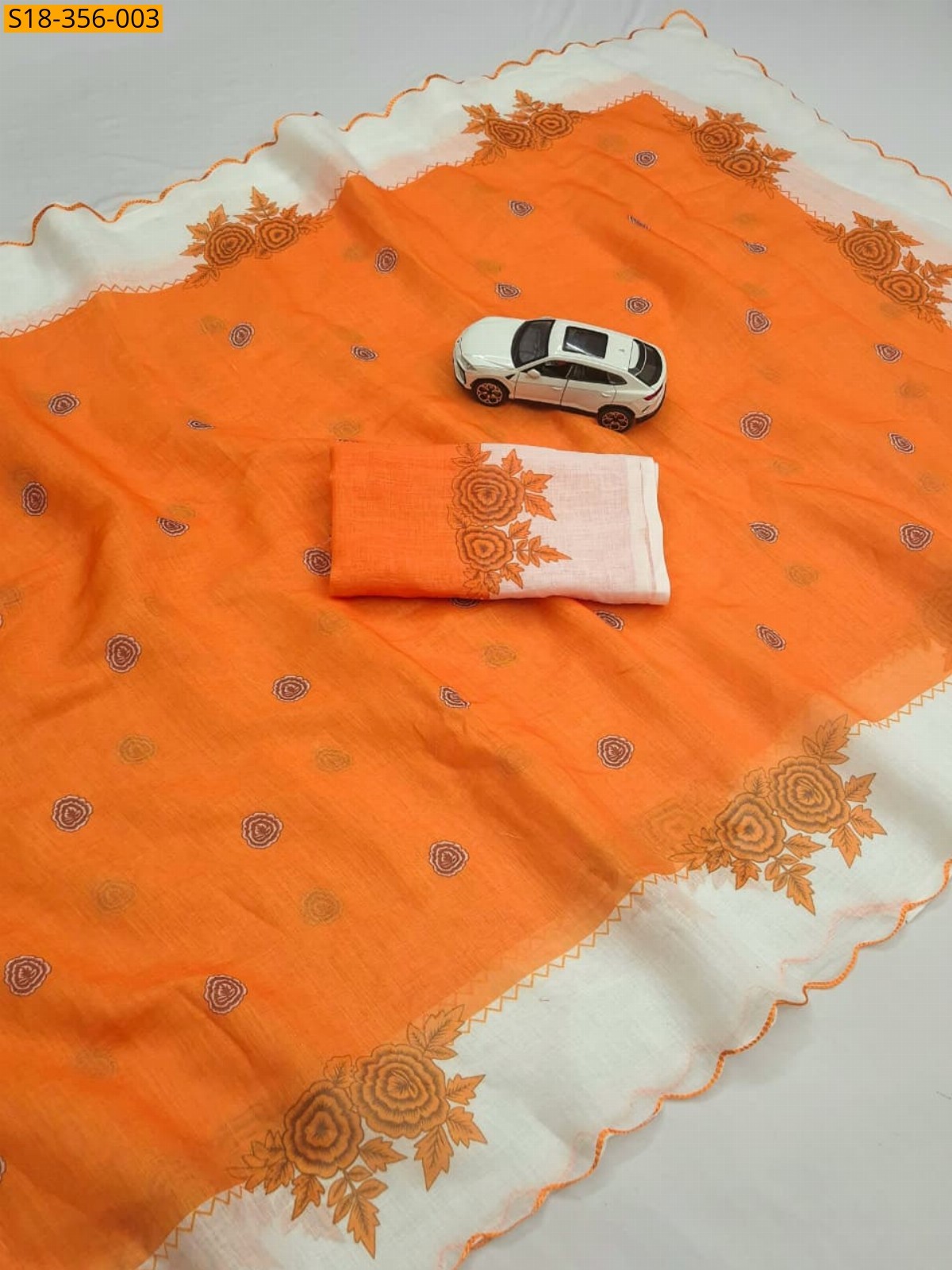 Orange Fancy Linen Digital printed Saree