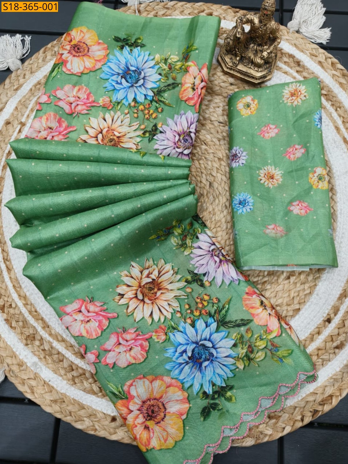 Green Fancy Tussar Silk Saree