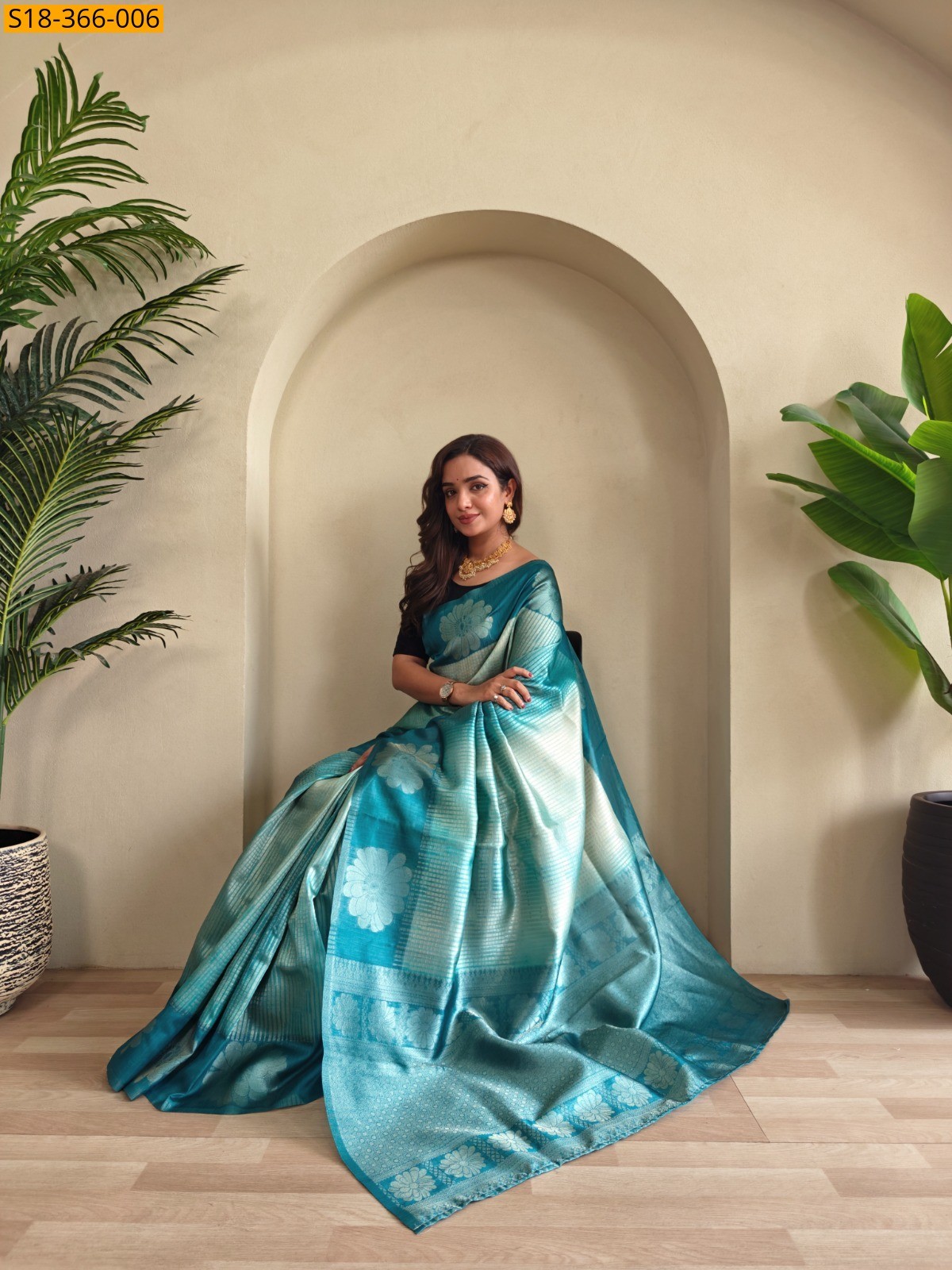 Teal Blue Fancy Weaving Silk Saree