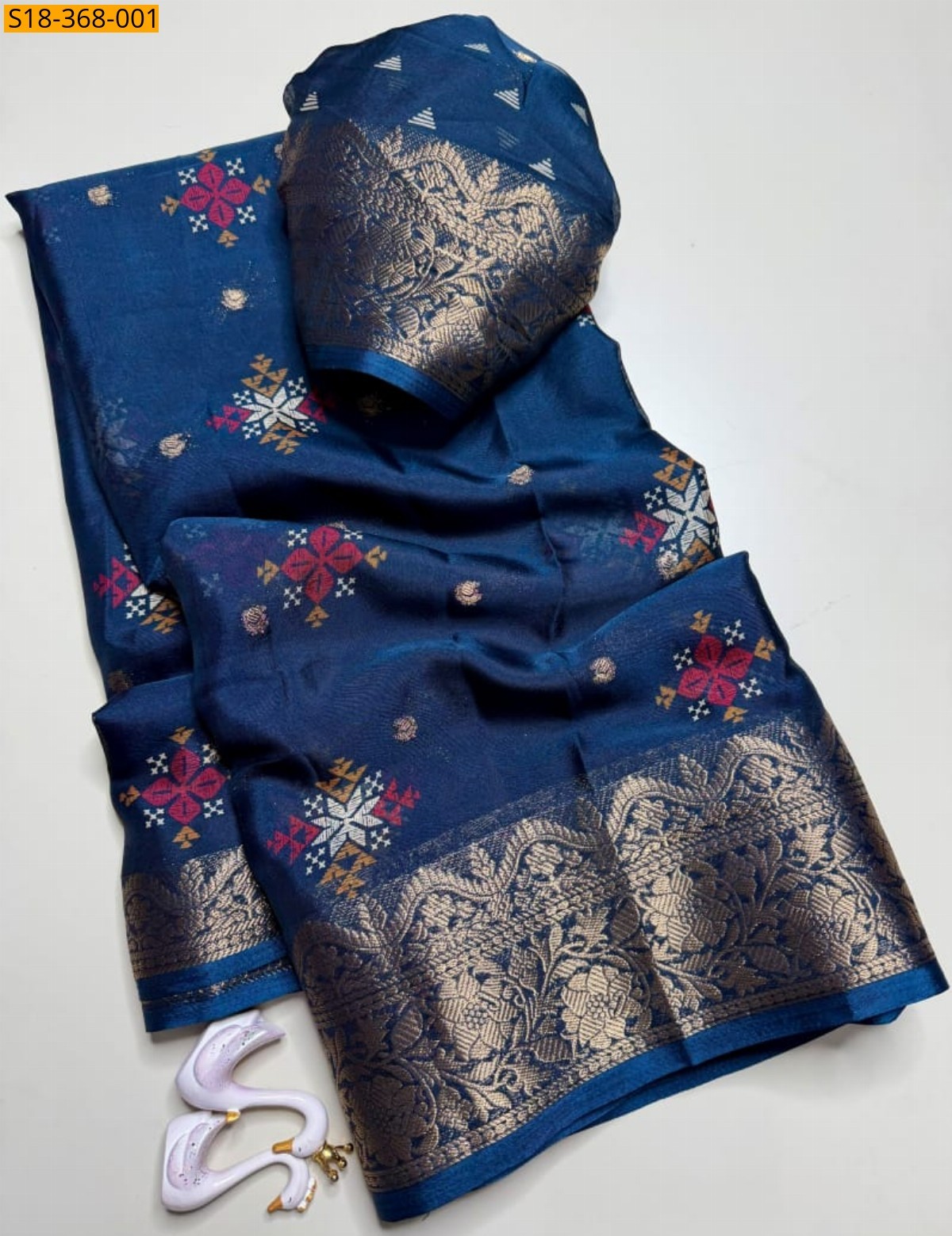 Navy Blue Fancy Italian Crape Silk Saree