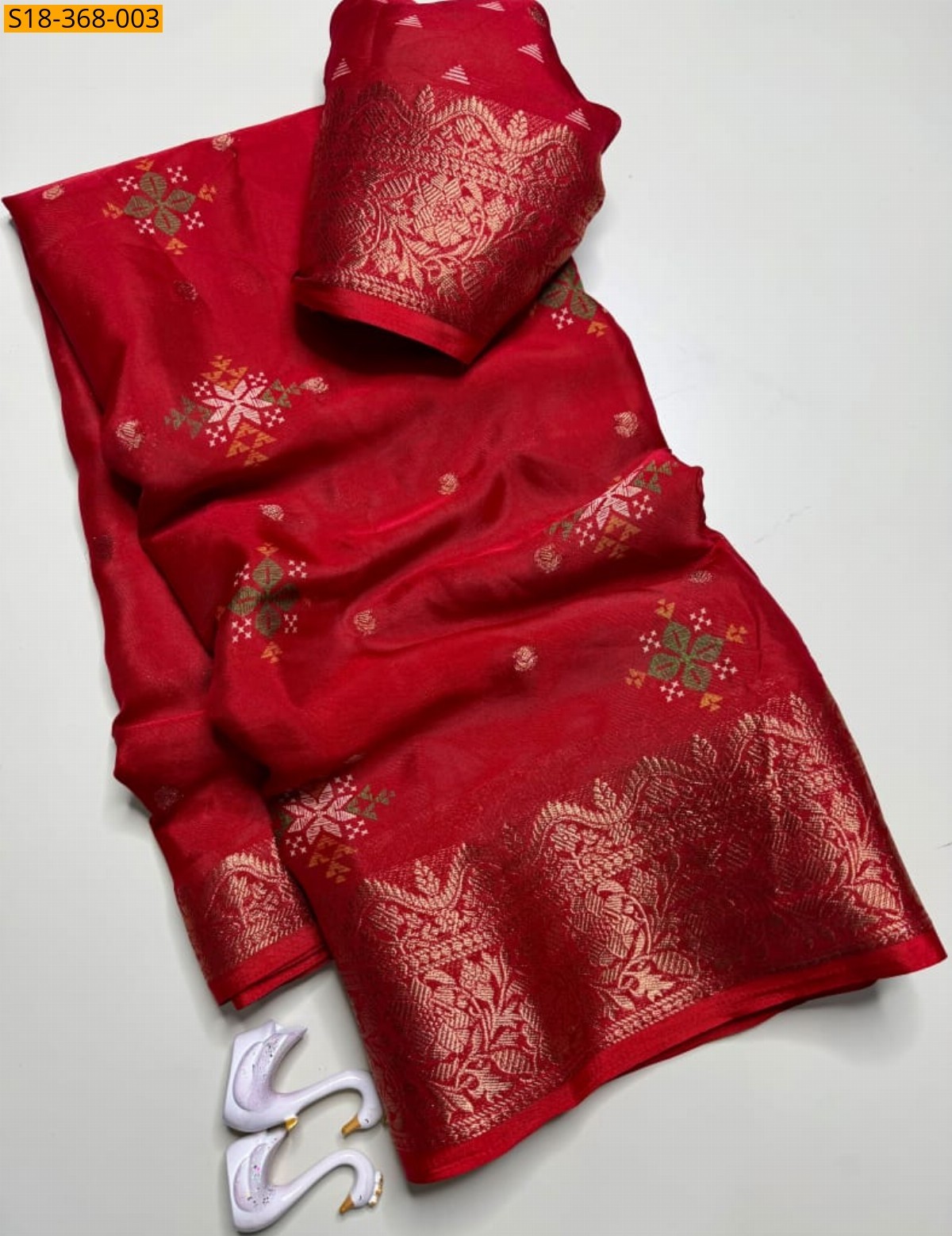 Red Fancy Italian Crape Silk Saree
