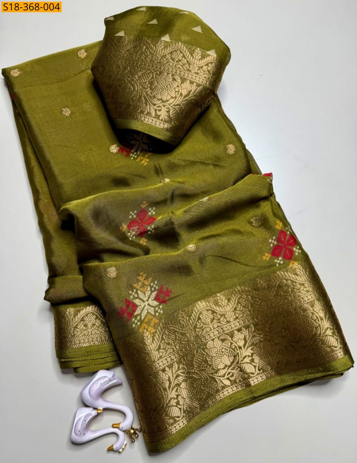 Green Fancy Italian Crape Silk Saree
