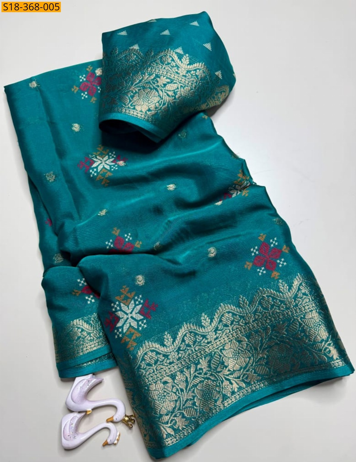 Blue Fancy Italian Crape Silk Saree