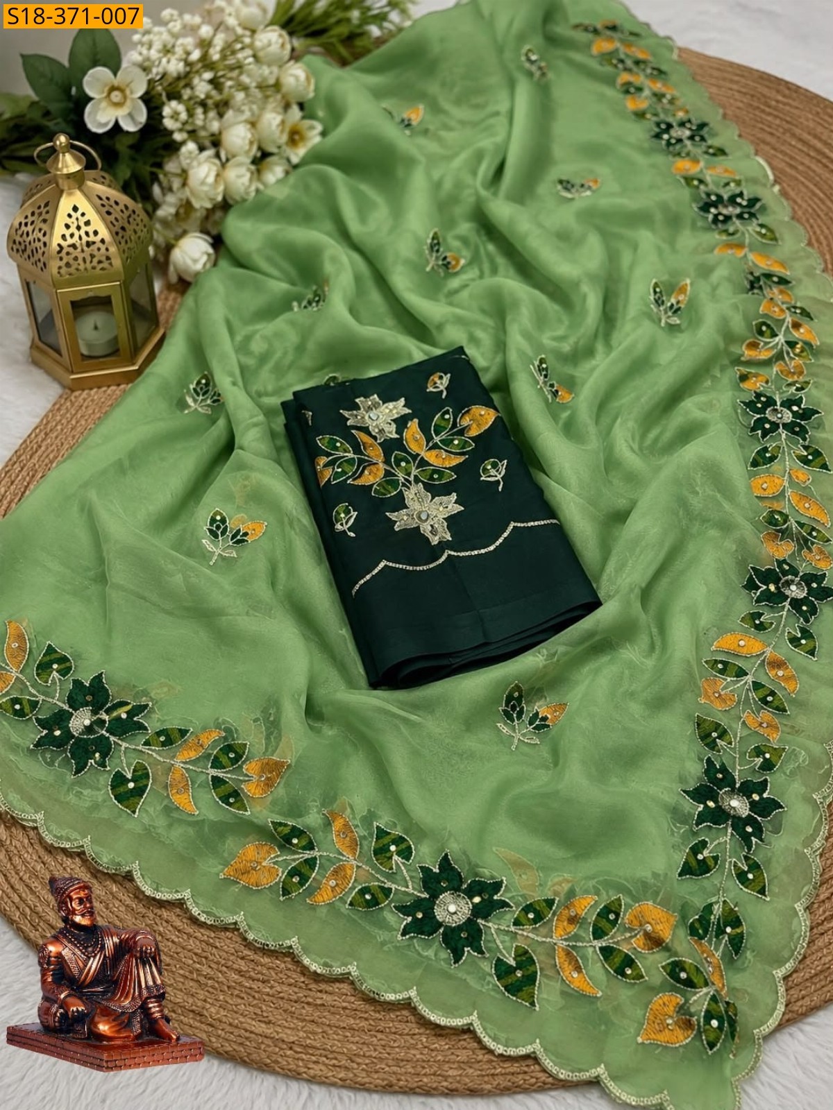 Green Fancy Star Georgette Saree