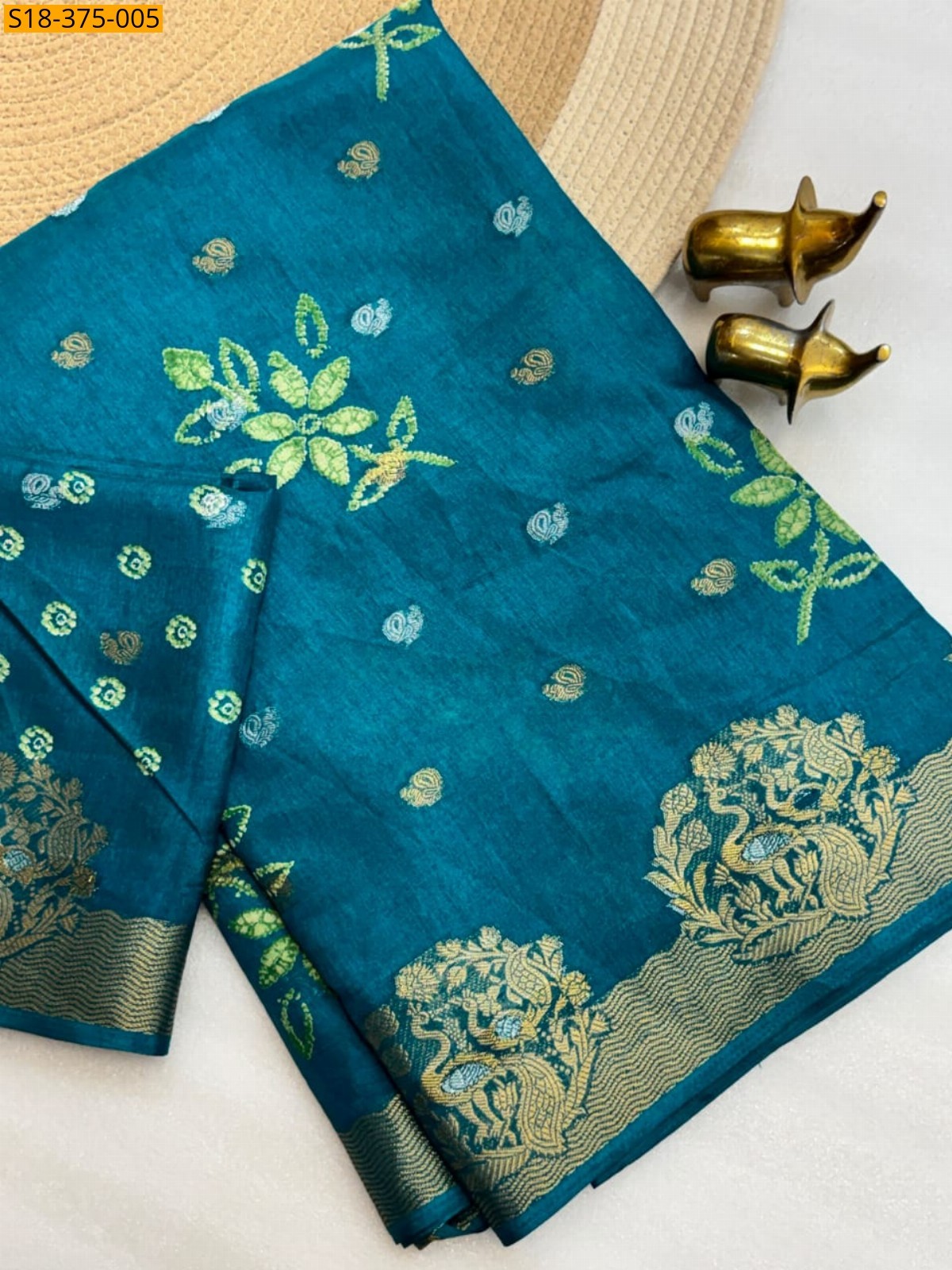 Teal Blue Fancy Soft Dola Print Saree