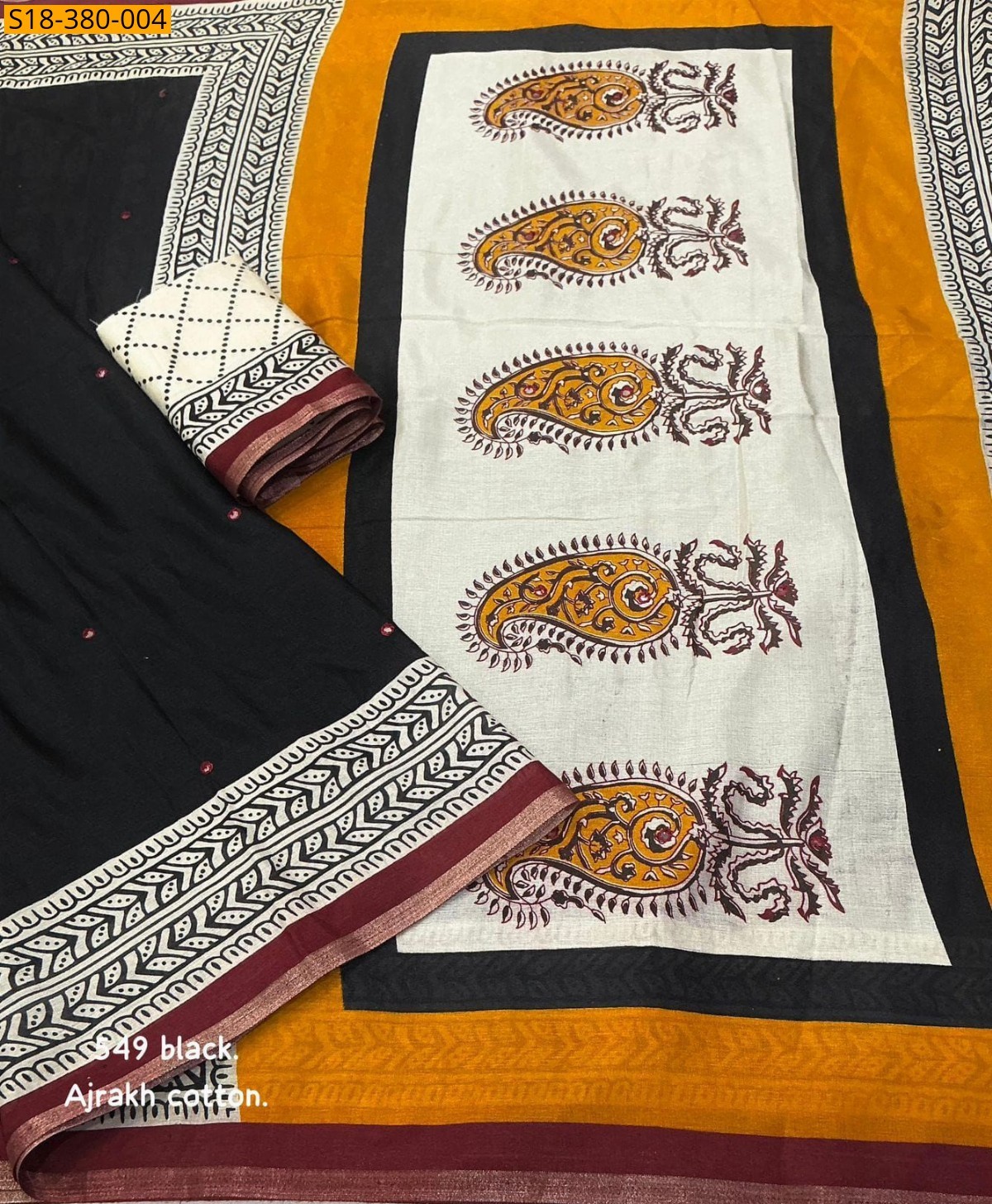 Black Fancy Cotton  Saree