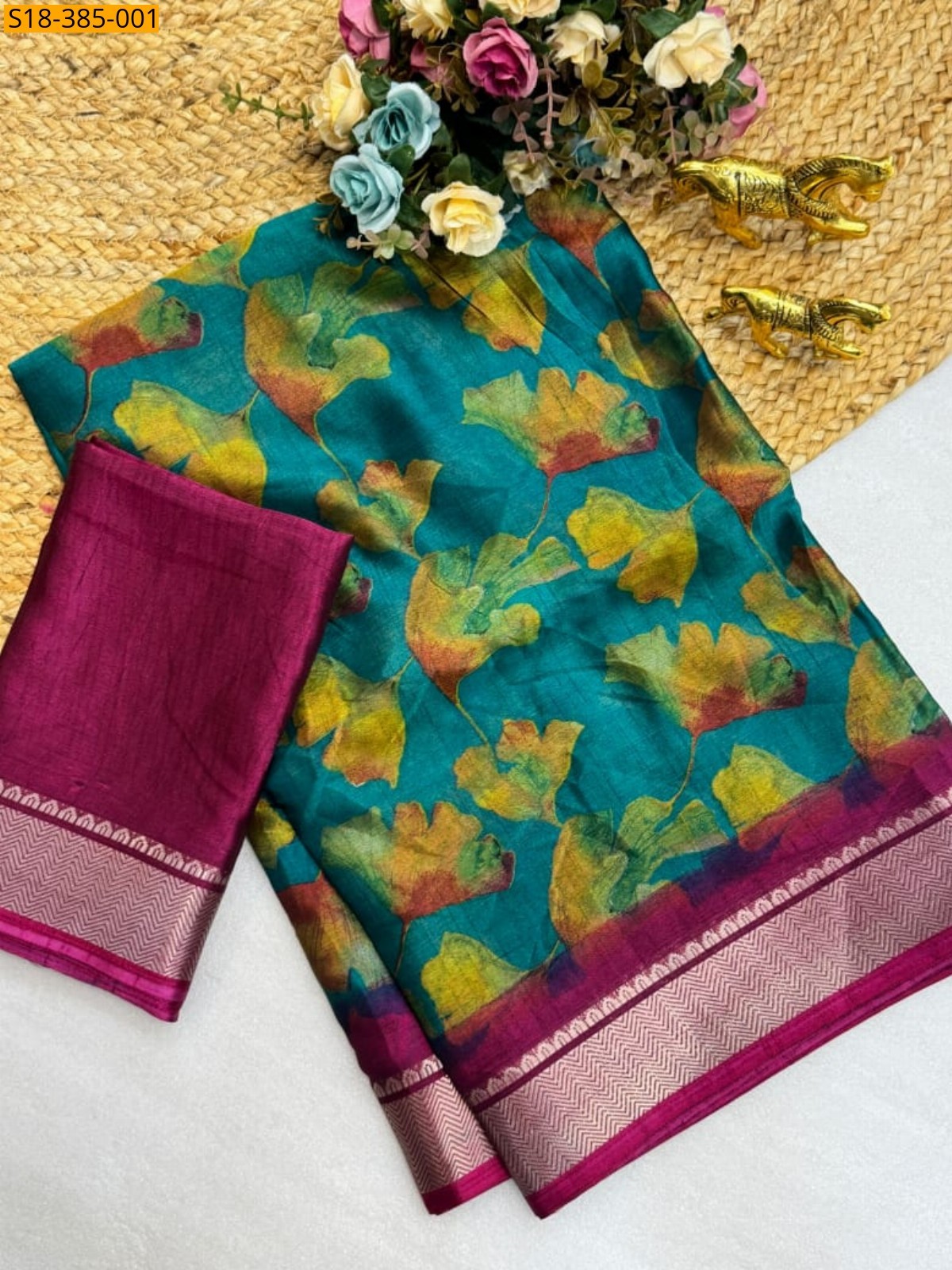 Teal Blue Fancy Bleck Dola Silk Saree