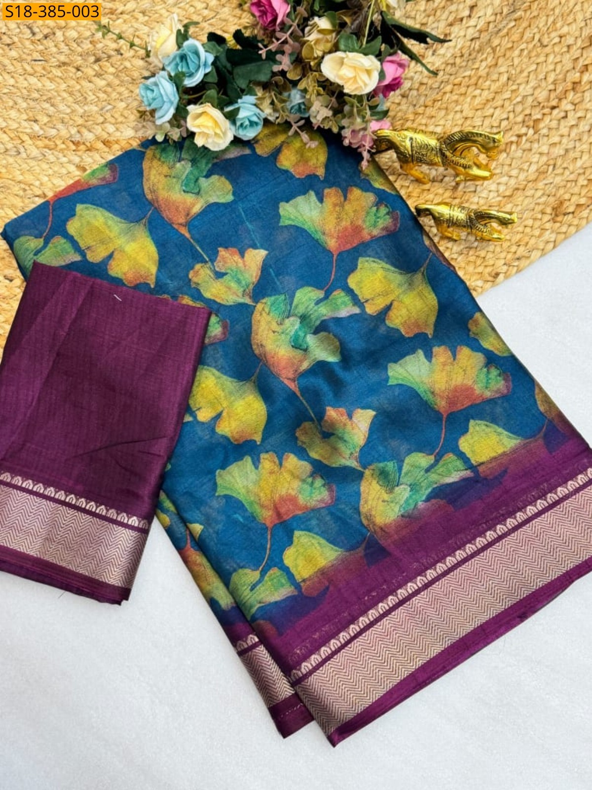 Blue Fancy Bleck Dola Silk Saree