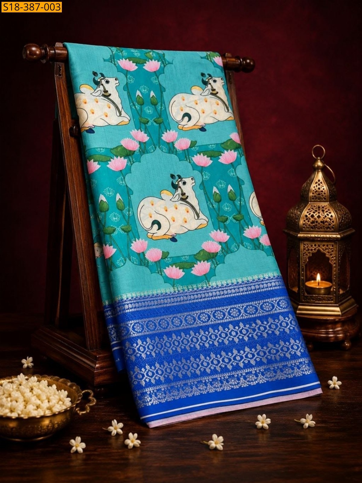 Blue Fancy  Semi Crepe Mysore Silk Saree