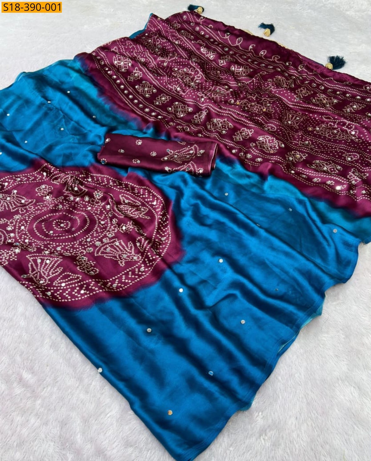 Blue Fancy Japan Satin Saree