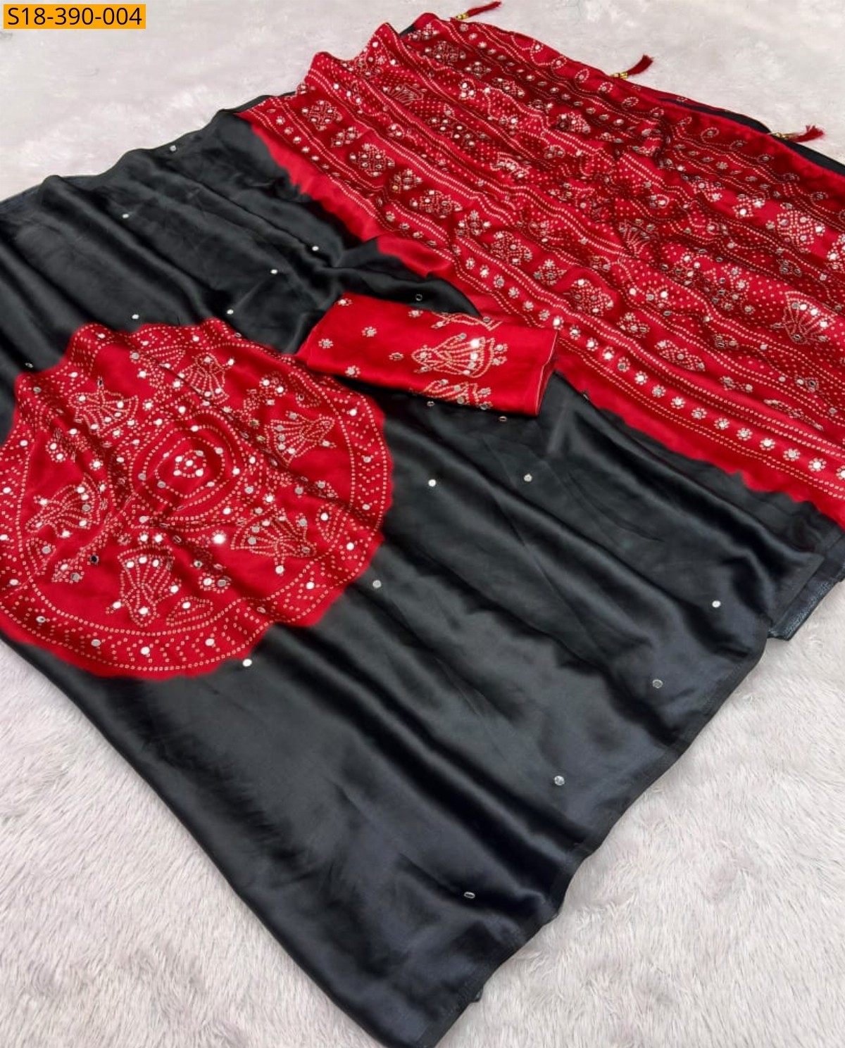 Black Fancy Japan Satin Saree
