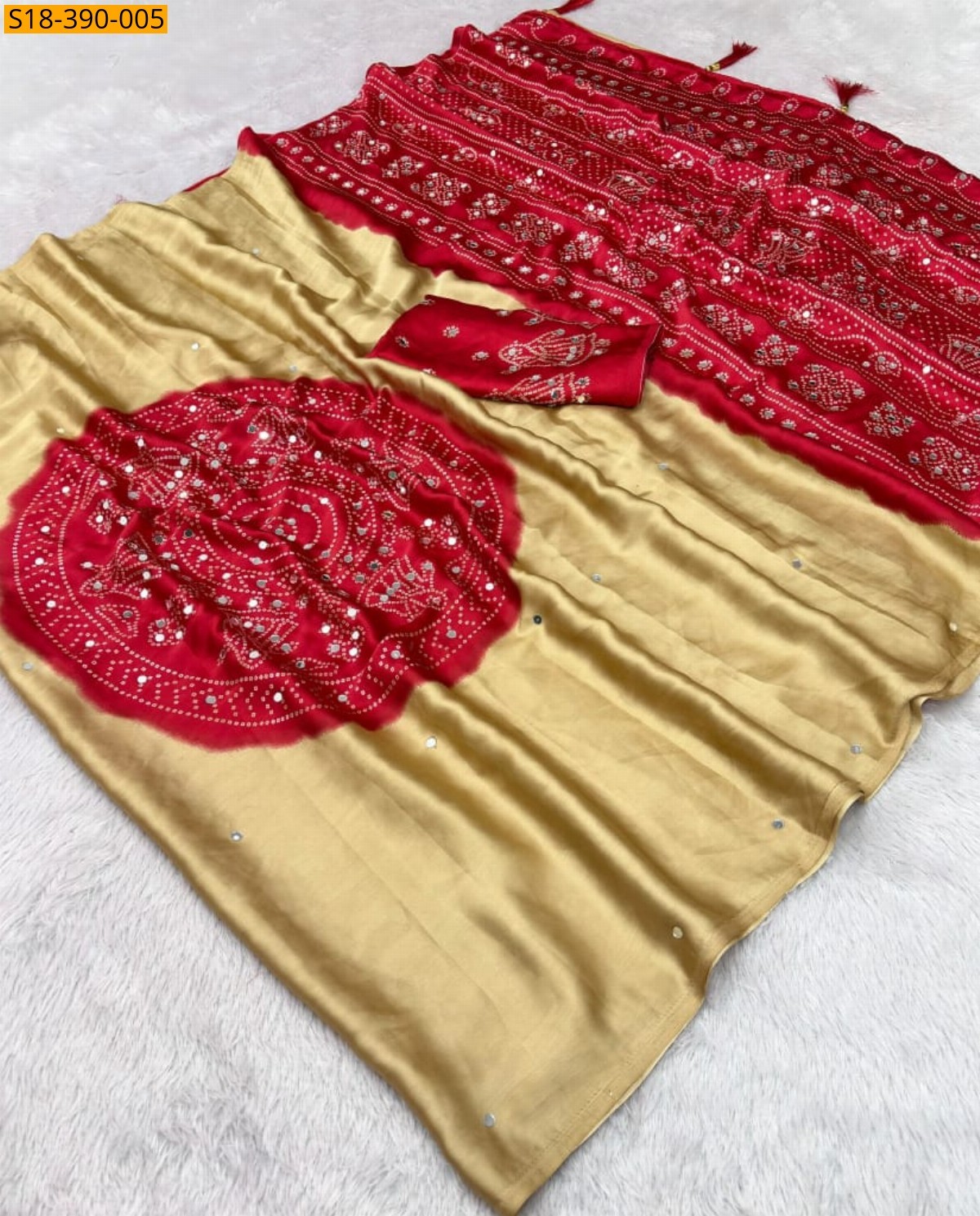 Cream Fancy Japan Satin Saree