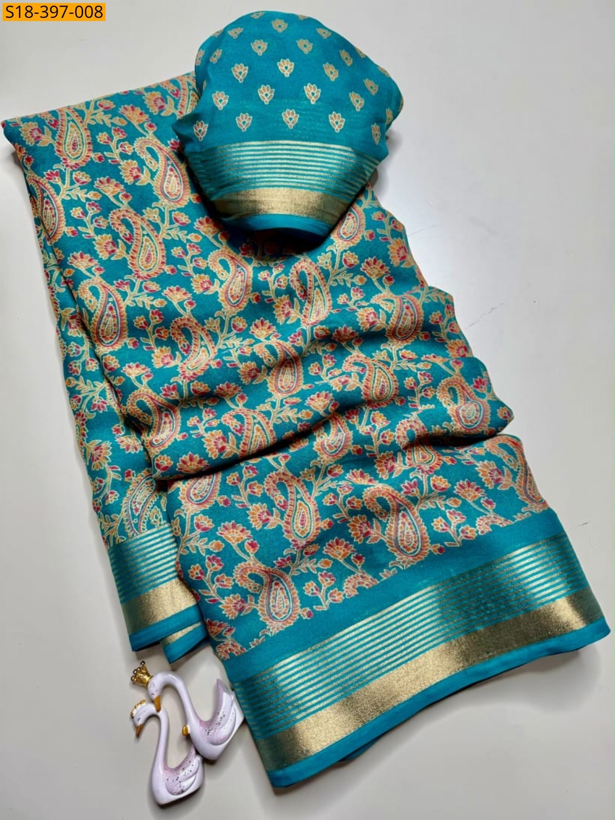 Rama green Fancy Soft Marshmallow Saree