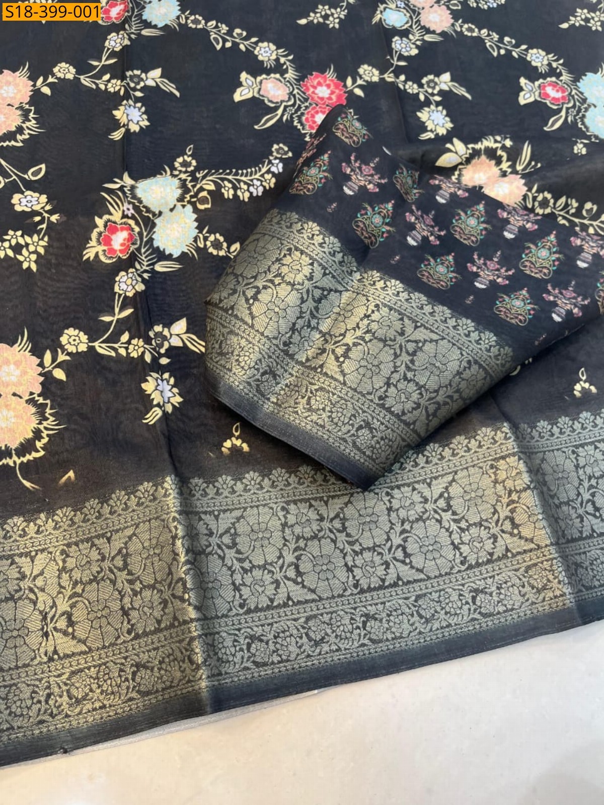 Black Fancy Soft Dola Silk Saree