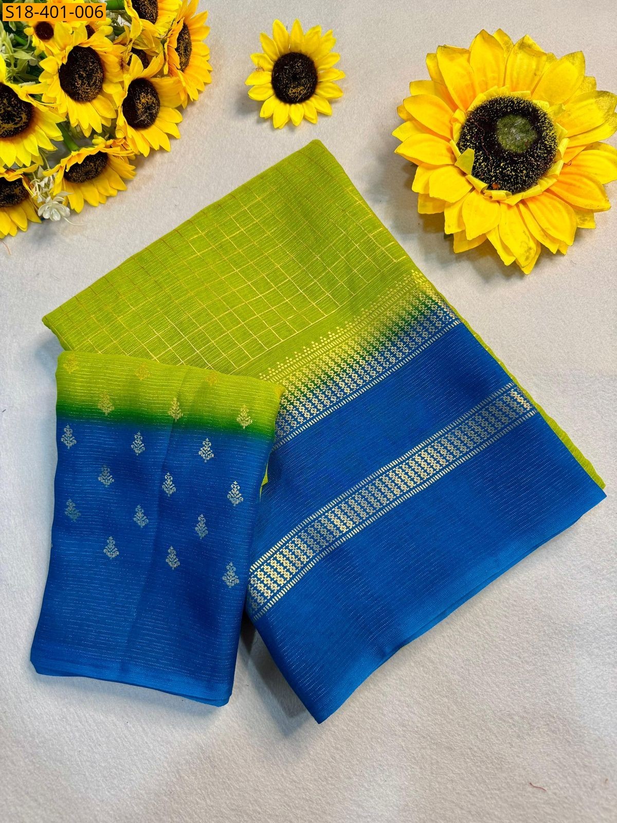 Parrot Green Fancy Marshmellow Blooming Saree