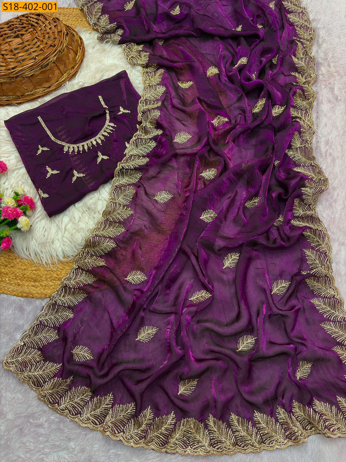 Purple Fancy Fendy Satin Saree