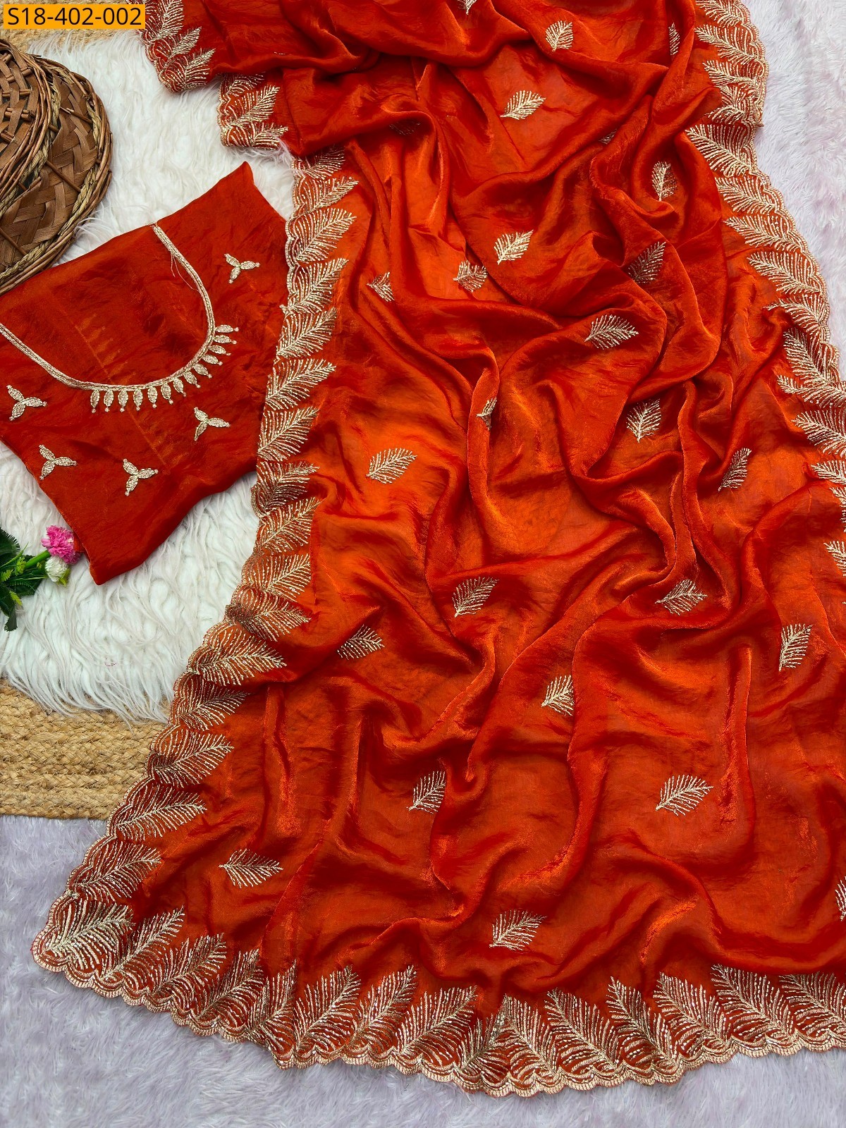 Orange Fancy Fendy Satin Saree