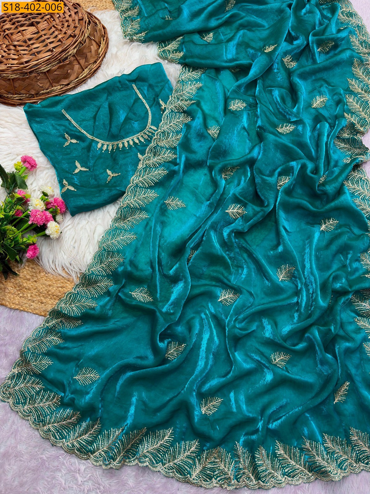 Blue Fancy Fendy Satin Saree