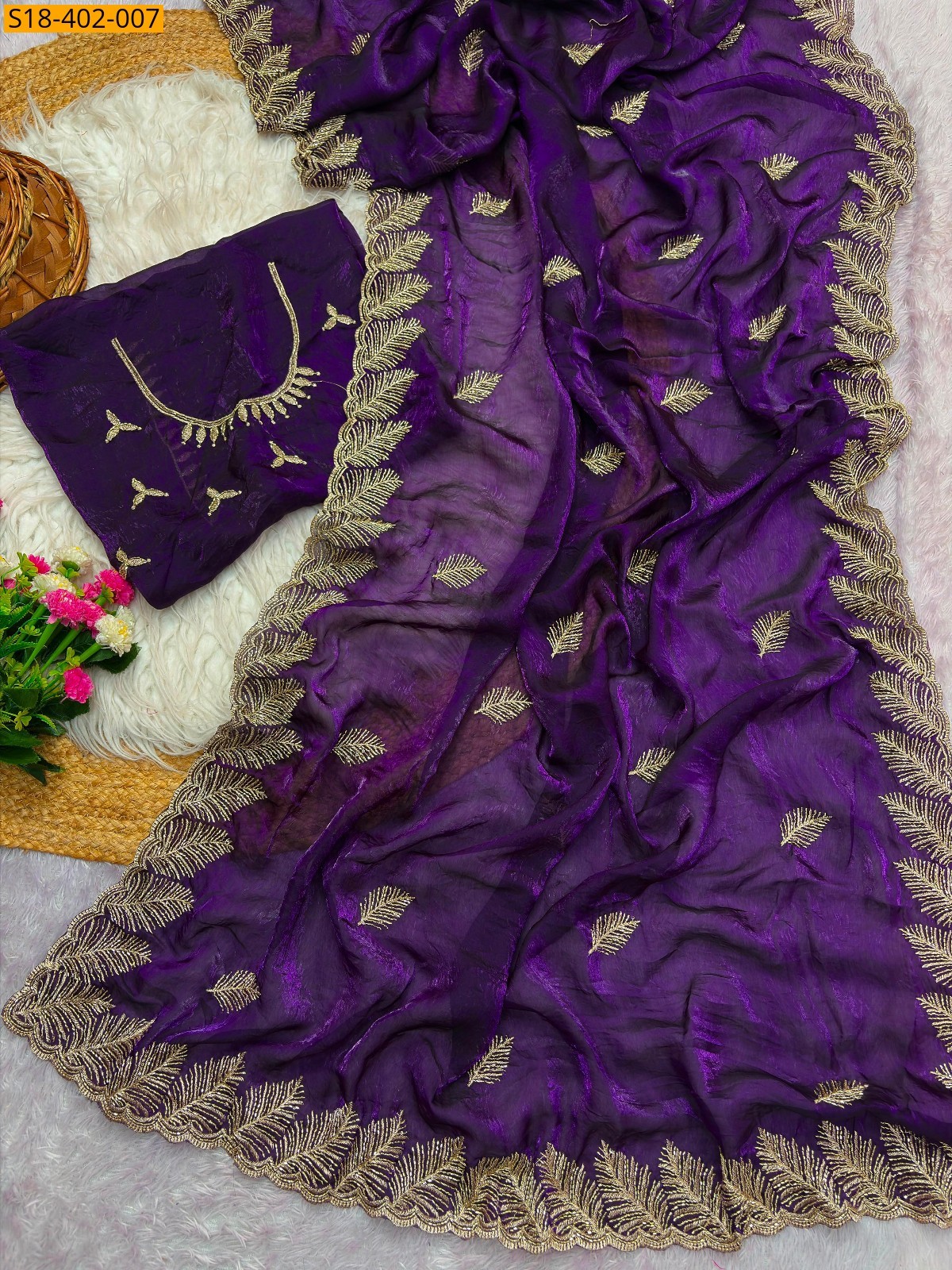 Violet Fancy Fendy Satin Saree