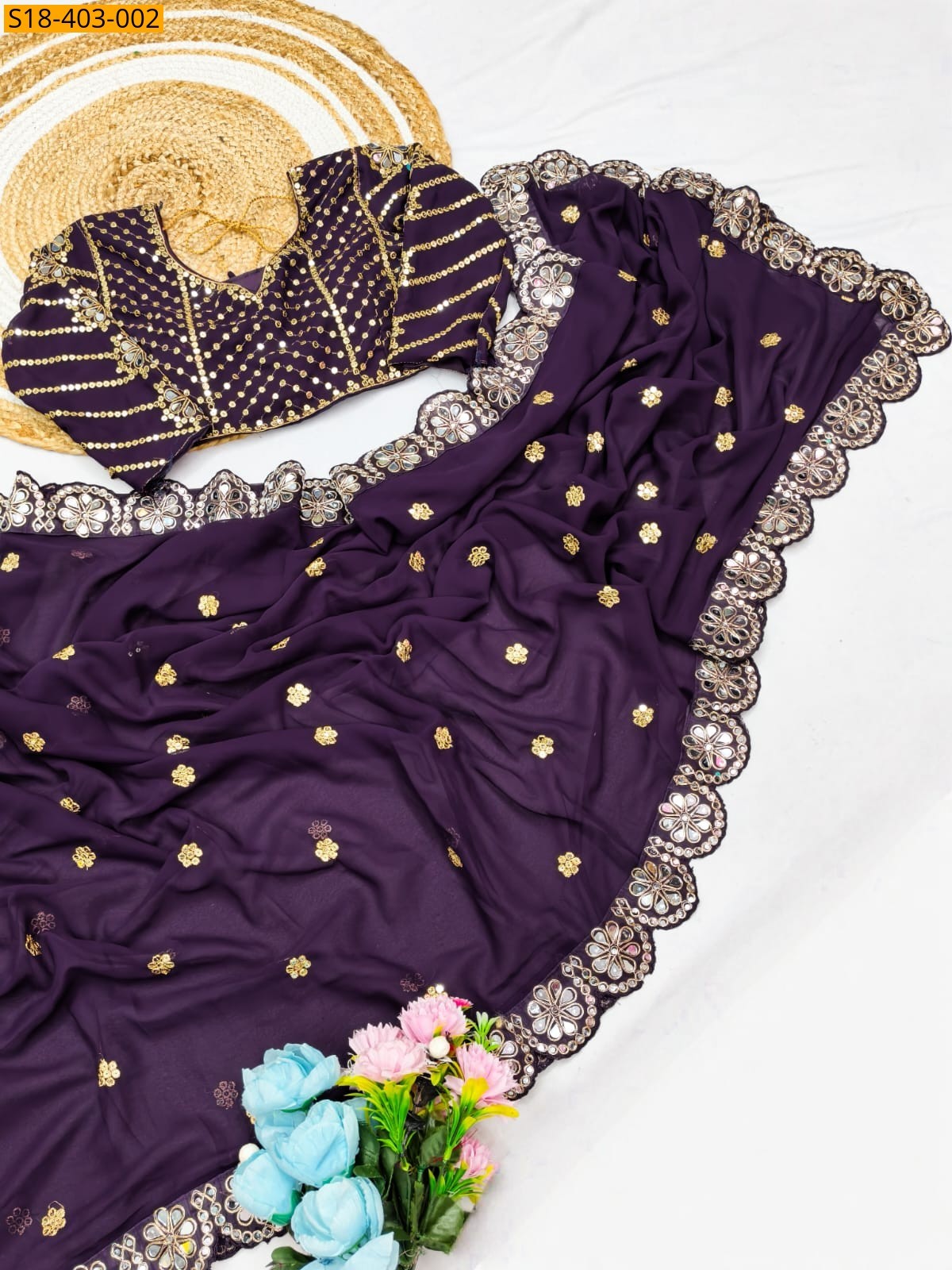 Purple Fancy Faux Georgette Saree
