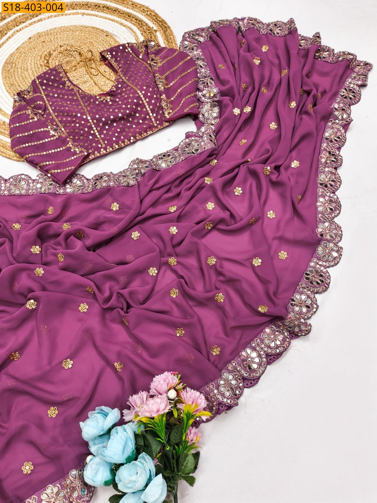 Pink Fancy Faux Georgette Saree